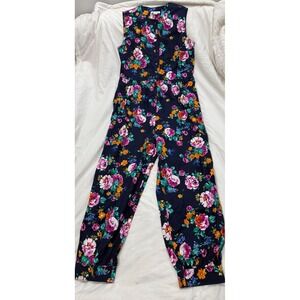 Doncaster Floral Jumpsuit Womens size 12 Navy Blue Cotton Sleeveless